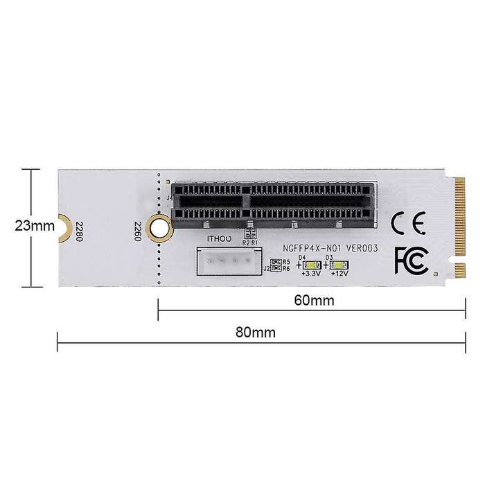 M.2 Key 1x 4x Adapter with Light Adapter Card with 4 Pin Power Cord