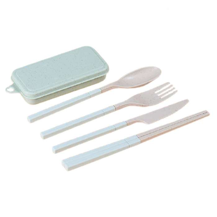 Combination Portable Outdoor Travel Tableware Student Set Green