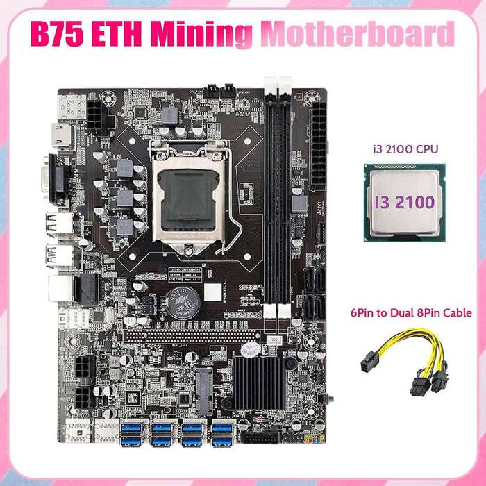 Eth Mining Motherboard+i3 2100 Cpu+6pin to Dual 8pin Cable Lga1155