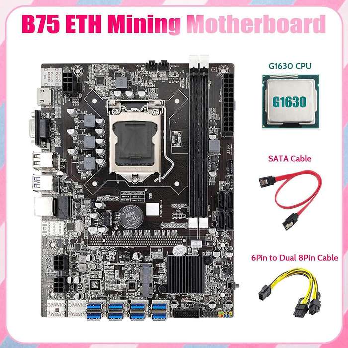 Eth Mining Motherboard+g1630 Cpu+6pin to Dual 8pin Cable+sata Cable