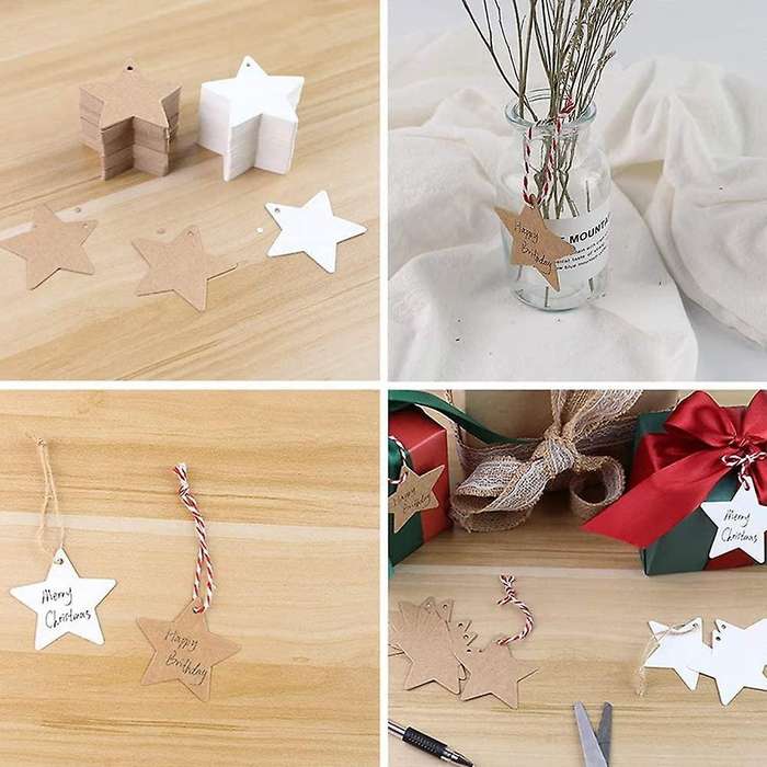 200pcs Star Gift Labels with Twine for Gift Christmas Tree Decoration