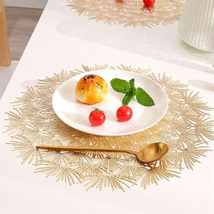 Pvc Bronzing Hollow Non-slip Kitchen Placemat Insulation Pad Gold