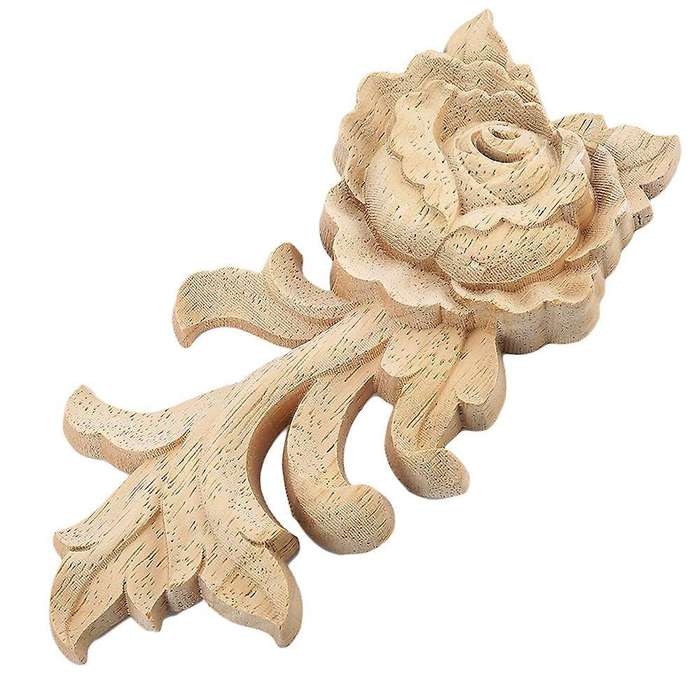 1pc 15*6.5cm Wood Carved Corner Onlay Applique Door Cabinet Rose