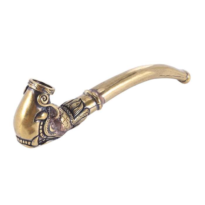 Antique Brass Smoking Pipe Bent Tobacco Tube Handmade Home Decoration