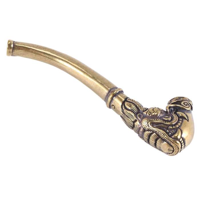 Antique Brass Smoking Pipe Bent Tobacco Tube Handmade Home Decoration