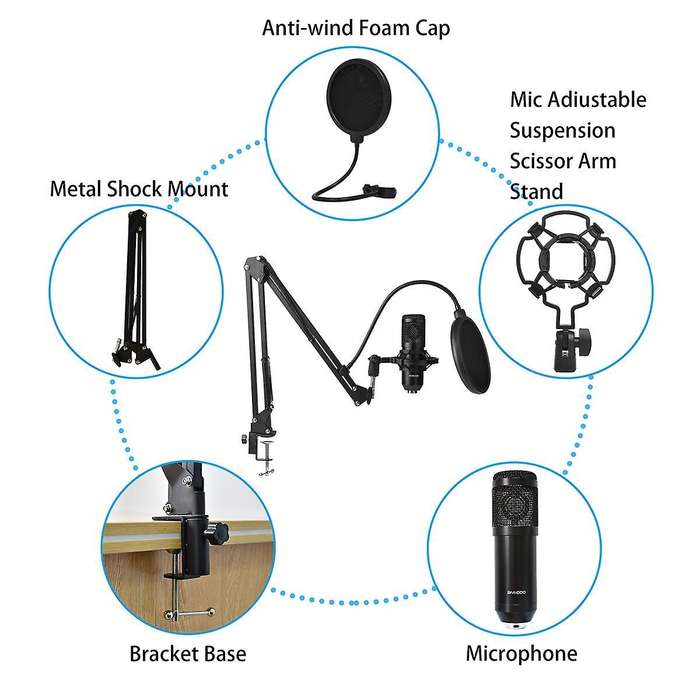 Condenser Microphone Bm800 V10 Pro Sound Card for Pc (black Gold)