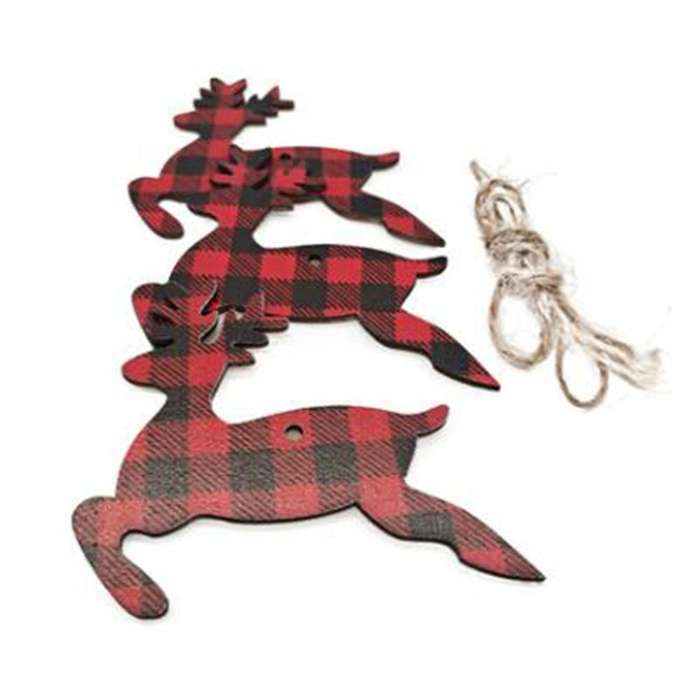 10pcs Wooden Pendants Single Side Red Lattice Snowflake Xmas Gift 5
