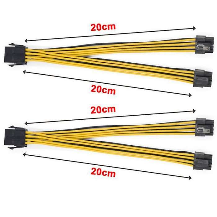 2pcs Cpu 8pin 1 to 2 Male 4+4pin Y Splitter Power Cable 18awg 20cm