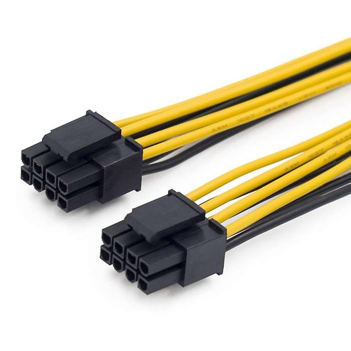 2pcs Cpu 8pin 1 to 2 Male 4+4pin Y Splitter Power Cable 18awg 20cm