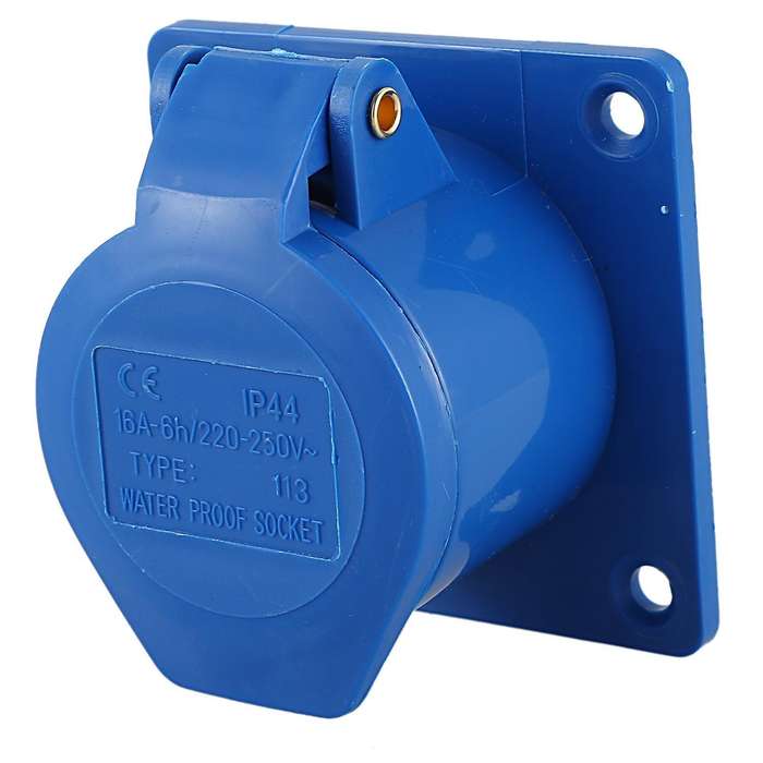 Ac 220-250v 16a 2p+e Iec309-2 Panel Mount Industrial Socket Blue
