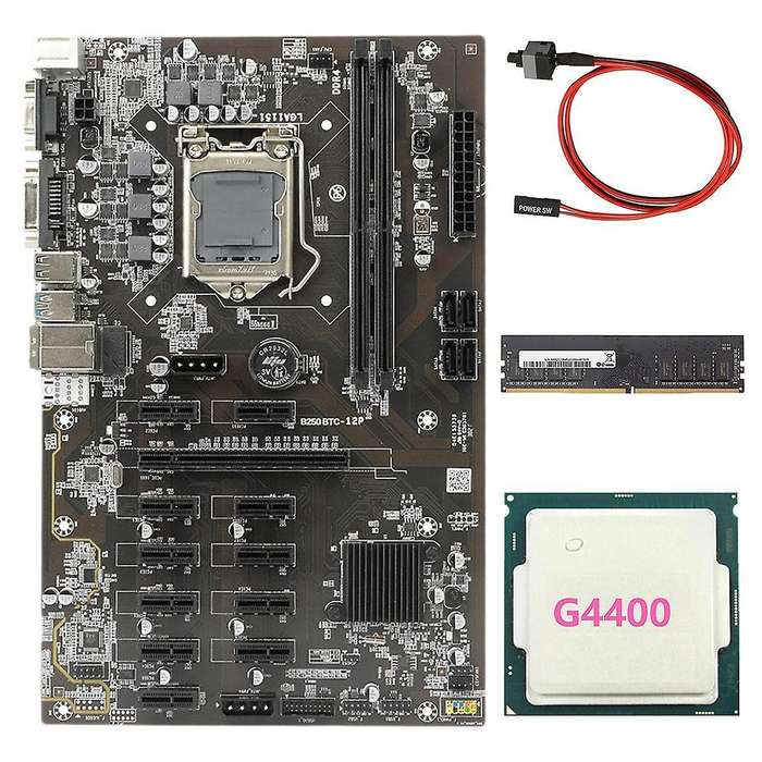 Btc-b250 Mining Motherboard +g4400 Cpu+ 8g Memory Stick + Switch Line