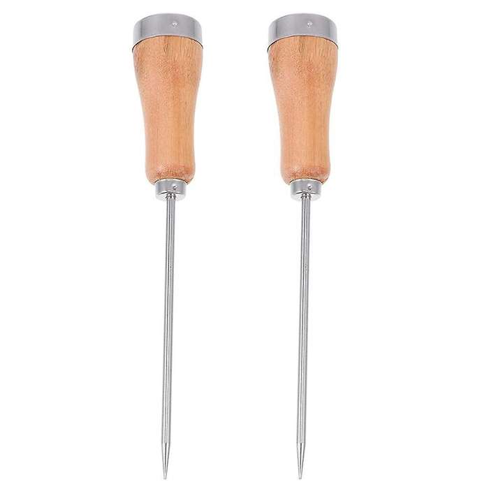 2pcs Ice Picker with Wooden Handle Stainless Steel Tools for Kitchen