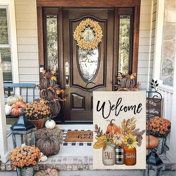 Fall Welcome Garden Flag Floral Thankful 12x18 Inch