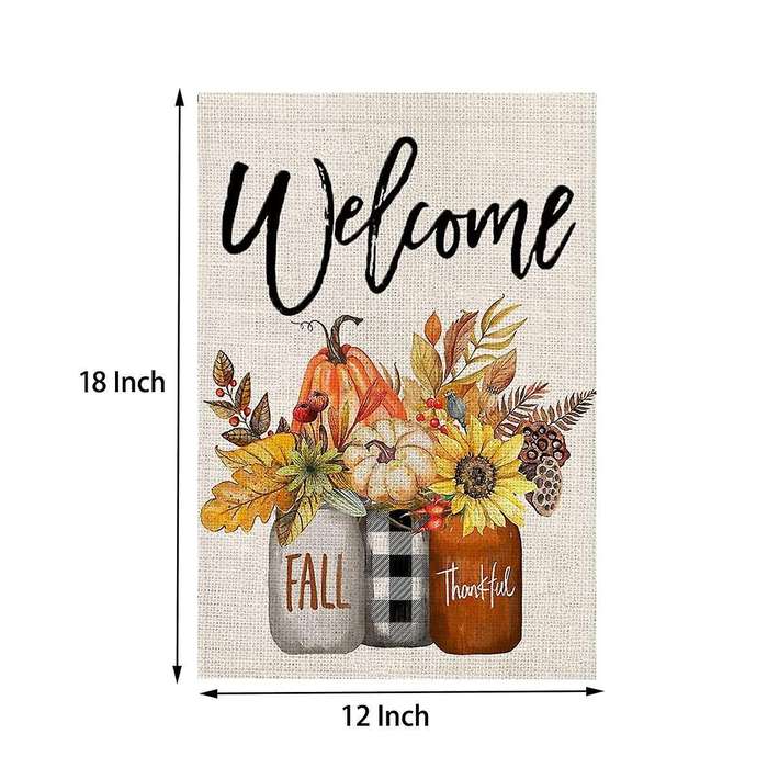 Fall Welcome Garden Flag Floral Thankful 12x18 Inch