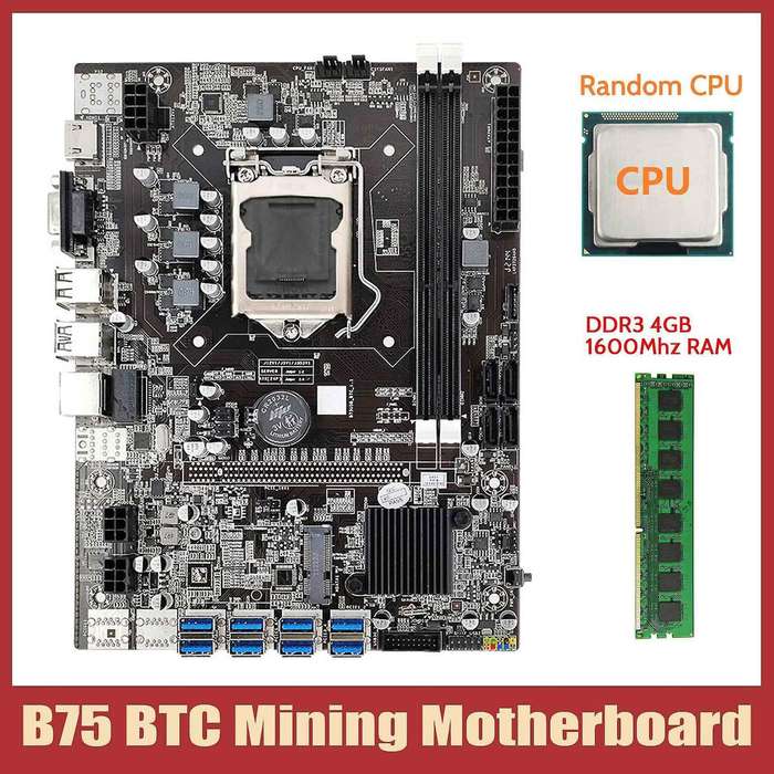 B75 Eth Mining Motherboard+cpu+ddr3 4gb Ram Lga1155 8xpcie to Usb