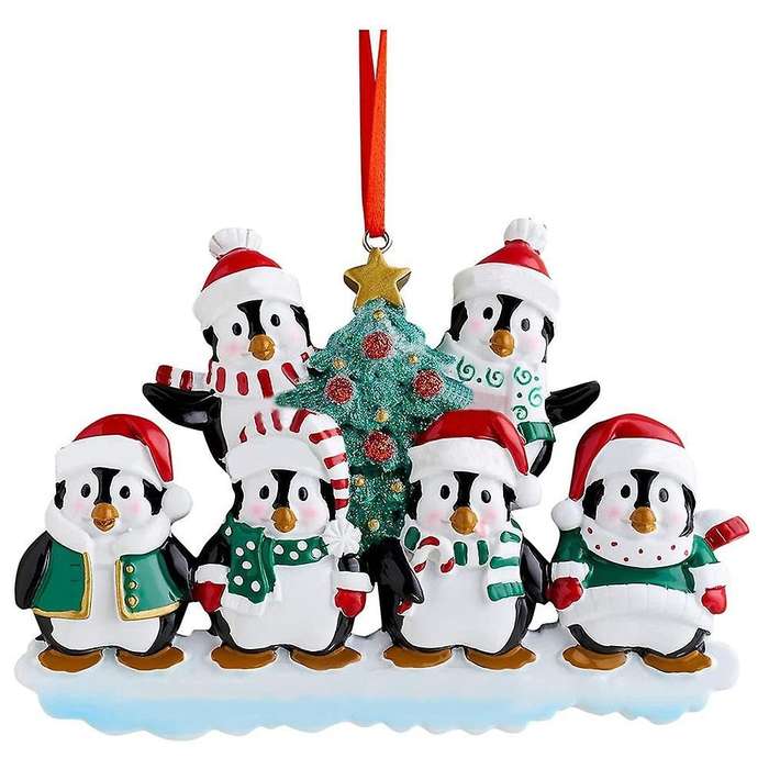 Personalized Penguin Family Christmas Tree Ornament (family Of 6)