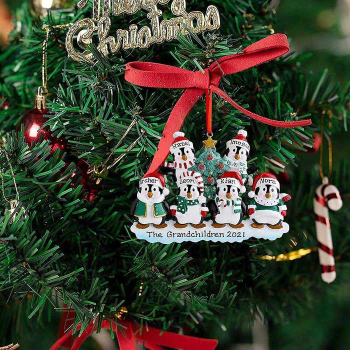 Personalized Penguin Family Christmas Tree Ornament (family Of 6)