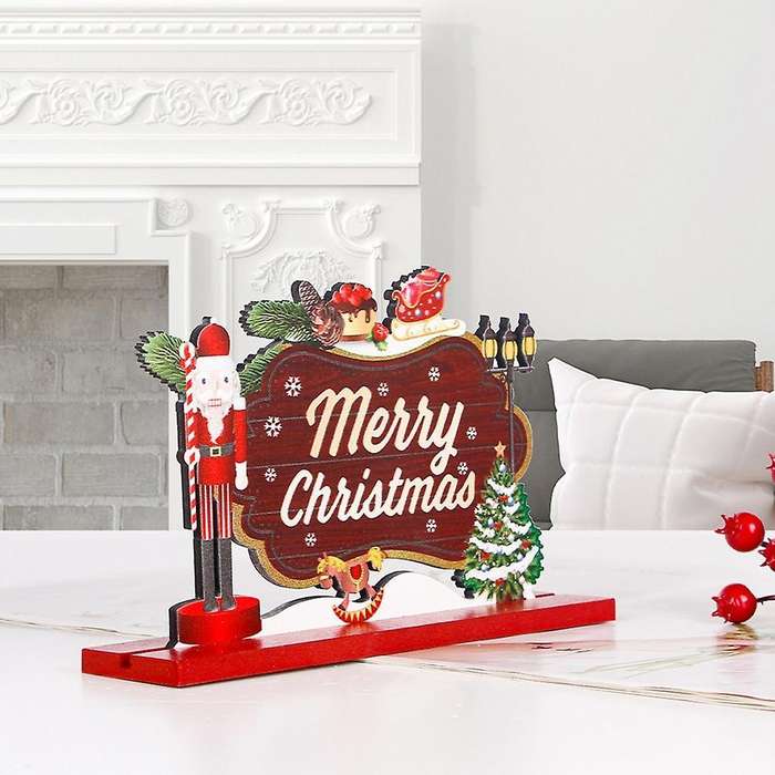 Lovely Xmas Wood Ornament Santa Claus Wood Craft for Home Party,b