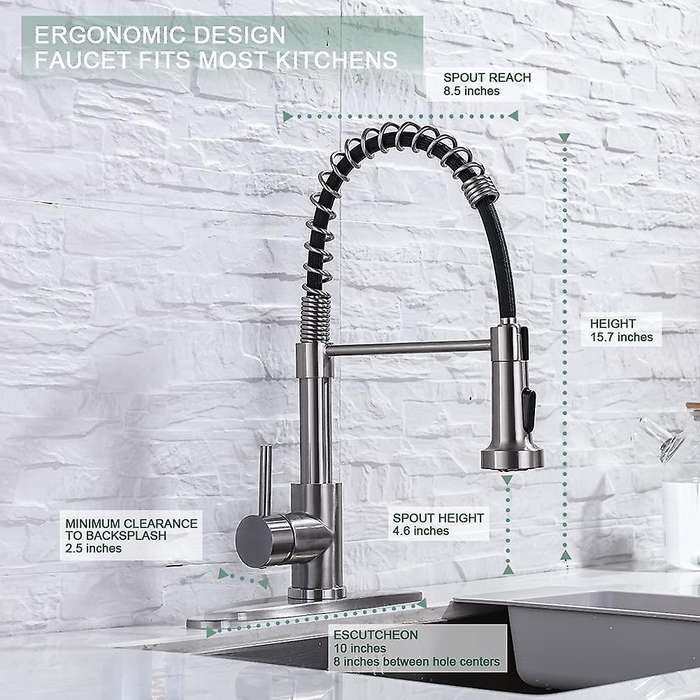 Kitchen Faucets, Brushed Nickel Stainless Steel Pull Down Sprayer