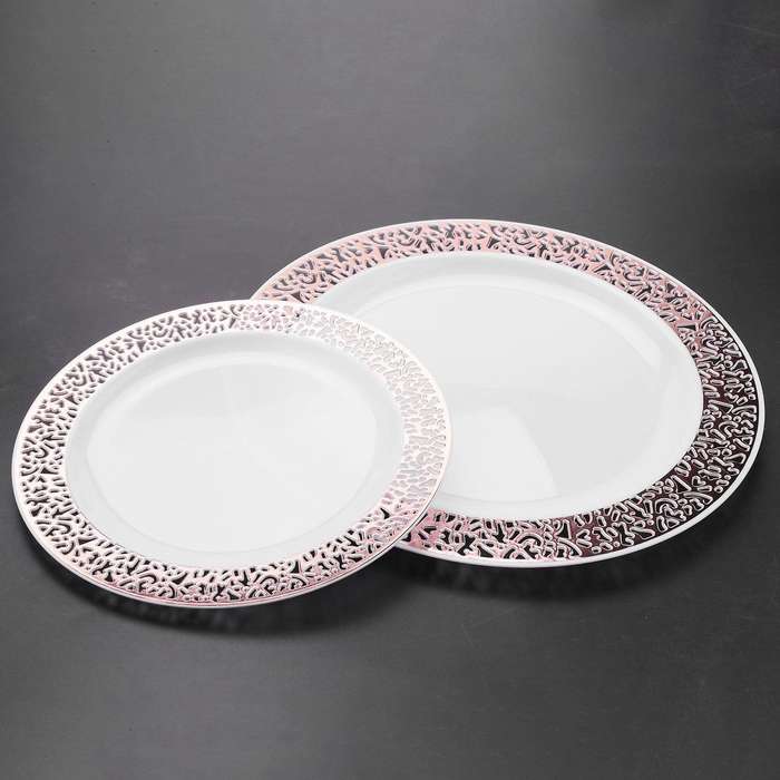 1 Sets Of Rose Gold Disposable Tableware Set Cup Plastic Plate Table