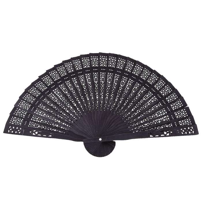 8 Inch Folding Original Wooden Hand Flower Bamboo Pocket Fan-black