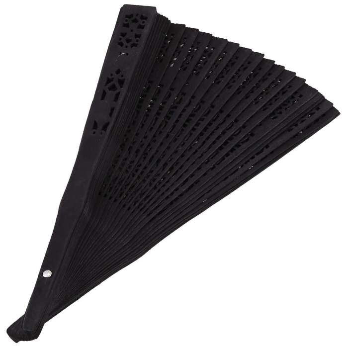 8 Inch Folding Original Wooden Hand Flower Bamboo Pocket Fan-black