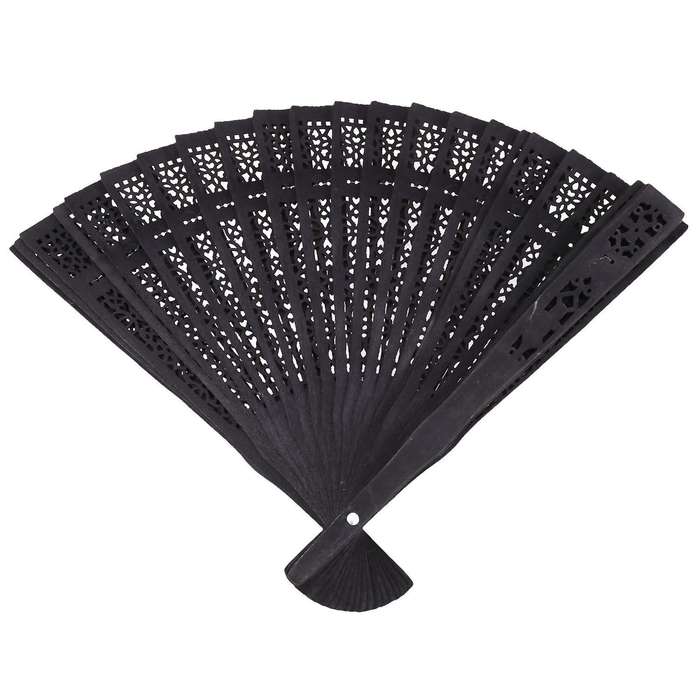 8 Inch Folding Original Wooden Hand Flower Bamboo Pocket Fan-black
