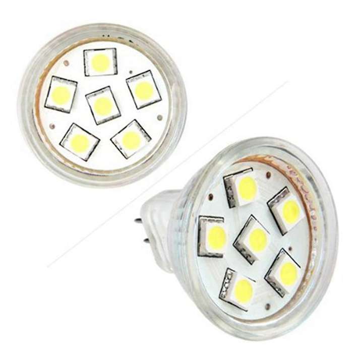 2x Gu4 Mr11 Dc 12v 6 Smd 5050 Led Light Bulb 6000k - White