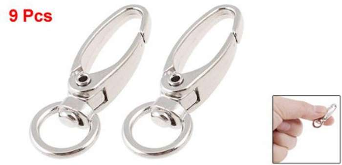 Silver Tone D Swivel Trigger Hooks Key Ring Lobster Clasps 9 Pcs
