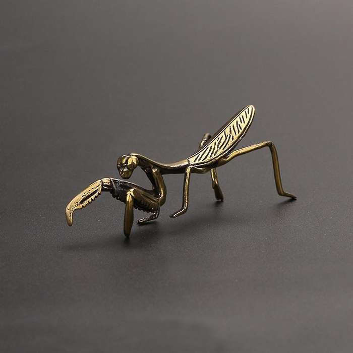 Copper Mantis Miniature Tea Pet Antique Insect Figurine Desk Decor