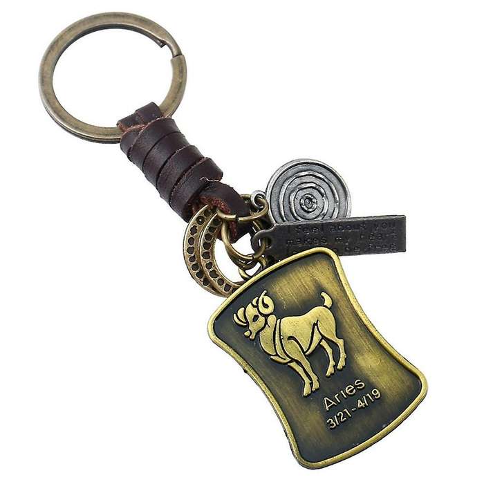 Keychains Constellation Tag Key Pendant Retro Key Chain(aries)