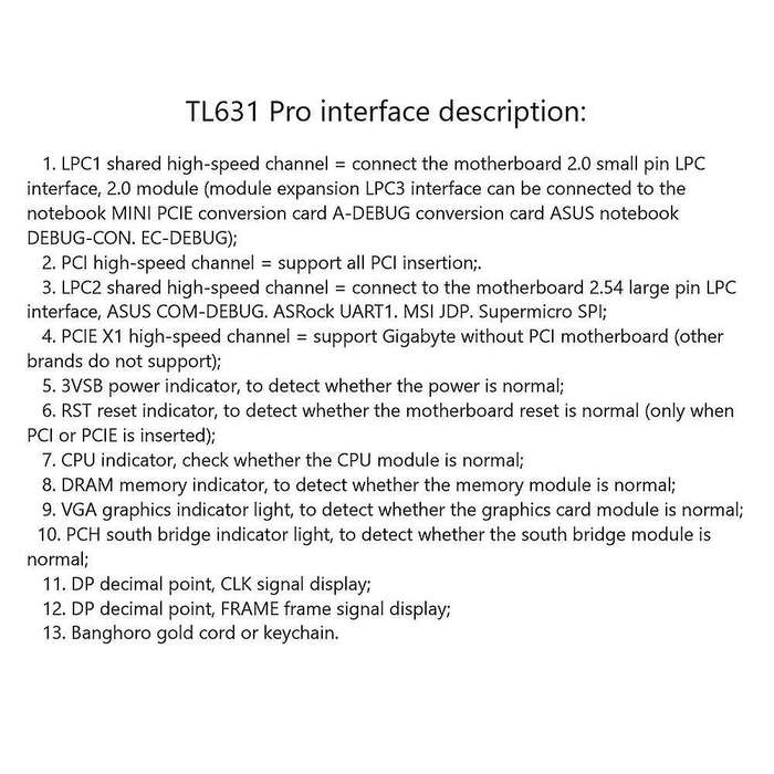 Tl631 Pro Universal Laptop and Pc Pci Pci-e Mini Pci-e Lpc,b
