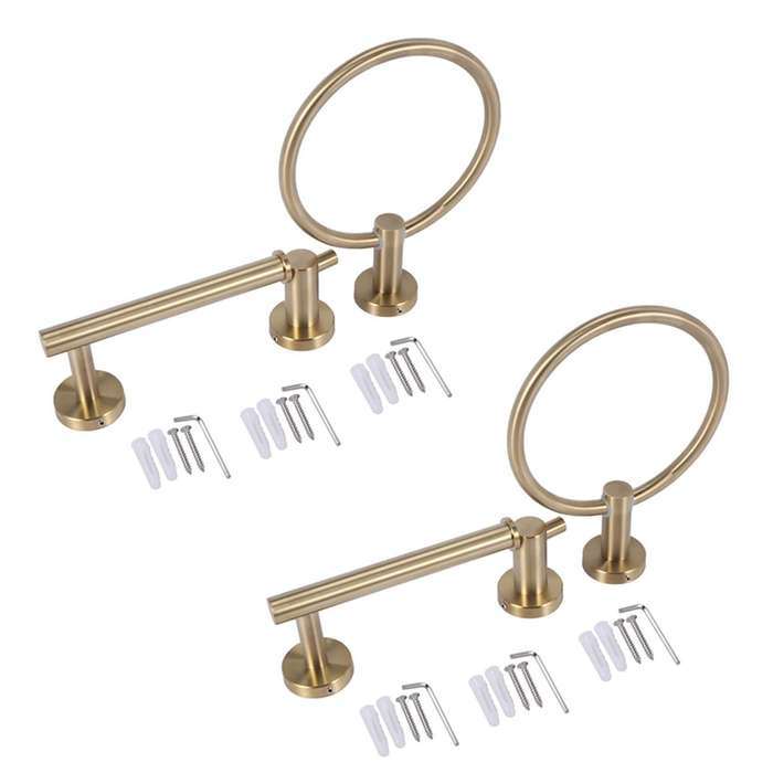 Bathroom Hardware 6-piece Towel Ring Robe Hook Hanger Stainless Steel