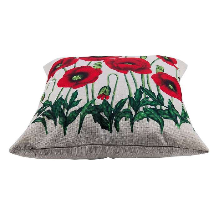 Flax Square Pillow Case Tricolor Poppy Flowers 45*45cm