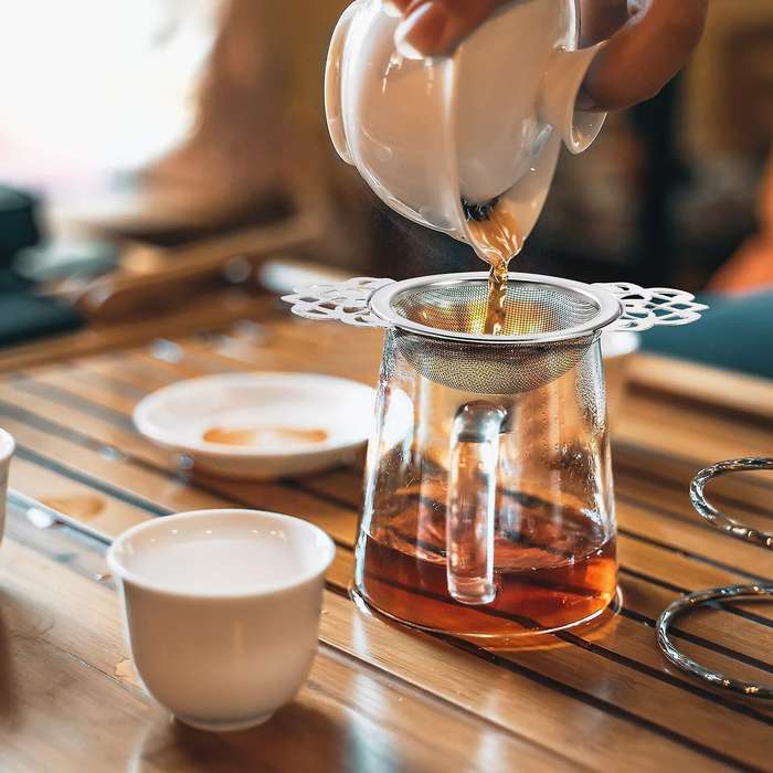 Tea Strainer with Dripping Bowl, Mesh Teapot,2 Pieces,silver and Gold