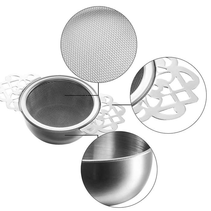 Tea Strainer with Dripping Bowl, Mesh Teapot,2 Pieces,silver and Gold