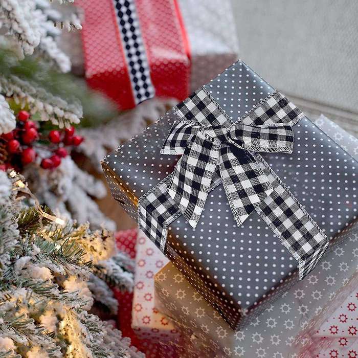 2 Rolls Christmas Ribbon, Christmas Burlap Ribbon Black and White