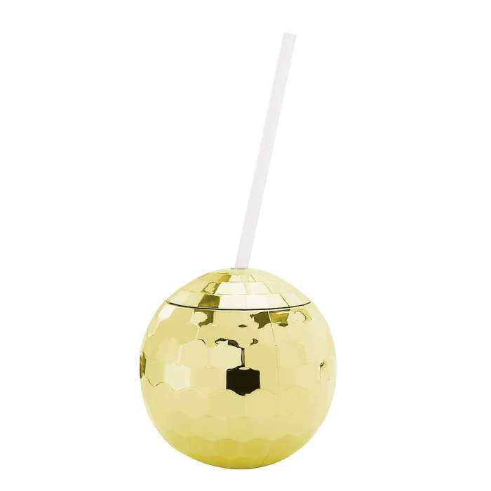 Disco Flash Ball Cocktail Cup Glass Drinking Tea Bottle Gold B