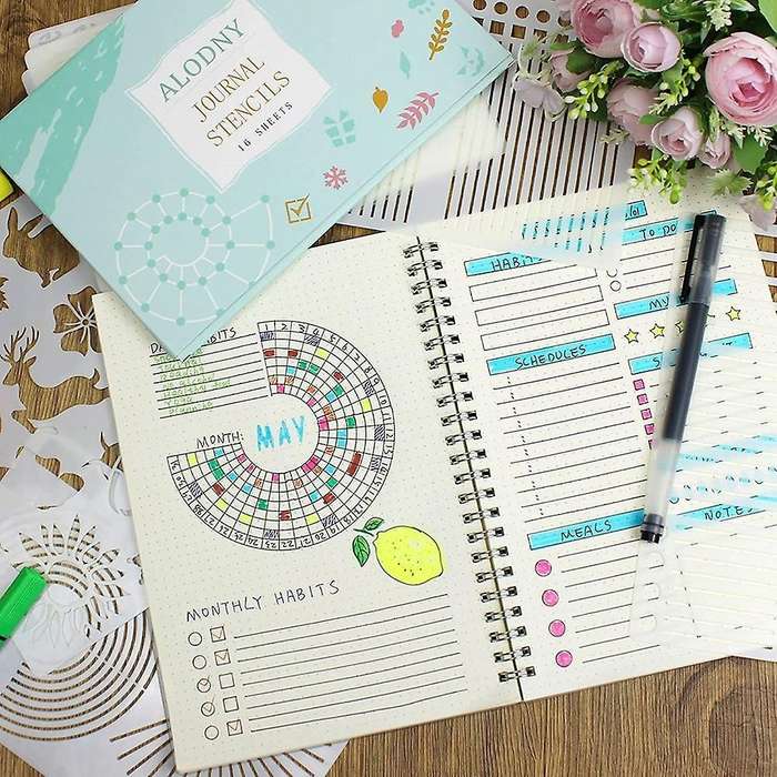 16pcs Journal Stencils Set for Journal Stencils A5 Dotted Journals
