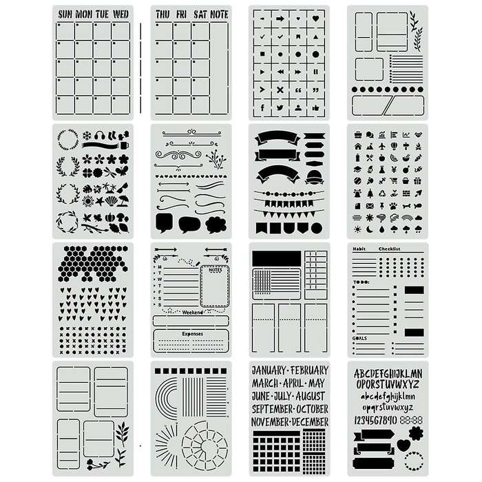 16pcs Journal Stencils Set for Journal Stencils A5 Dotted Journals