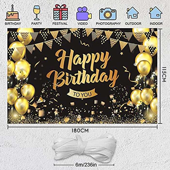 Black Gold Background Birthday Man and Woman Birthday Banner Poster,
