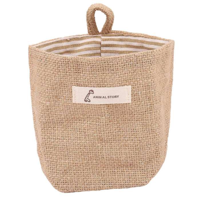 Cotton Linen Flower Pot Hanging Jute Storage Bagyellow Stripes