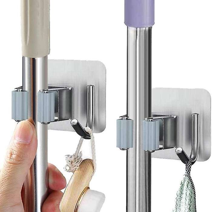2 Pcs Mop Broom Holder Wall Mount, for Home, Kitchen, Garden