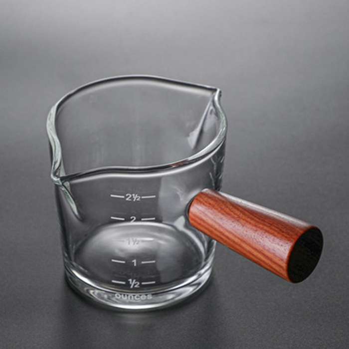 Double Mouth Measuring Cup Glass Coffee Pot Wooden Handle Milk Cup