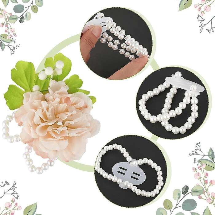 16pcs Elastic Pearl Wrist Bands Corsage Decor for Wedding Beach Party