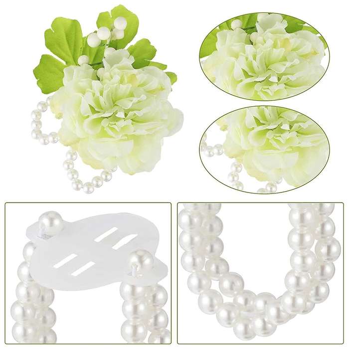 16pcs Elastic Pearl Wrist Bands Corsage Decor for Wedding Beach Party