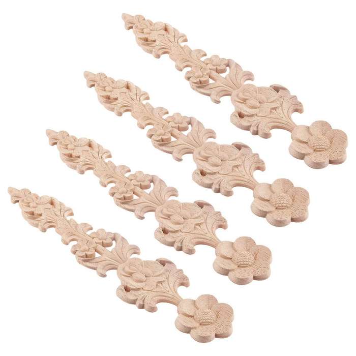 4pcs Wood Carved Appliques Retro Round Woodcarving Decal