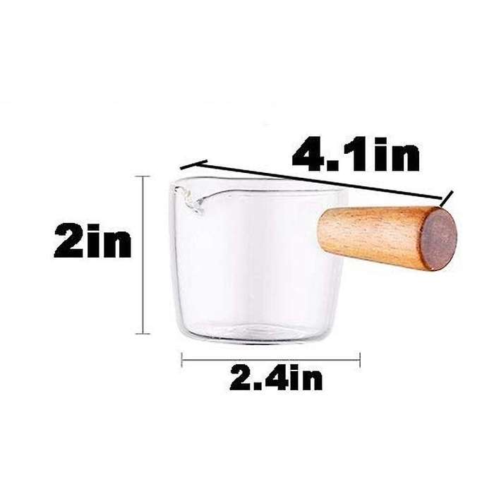 Glass Milk Cup Jug with Wood Handle 3-ounce Milk and Cream Pitcher