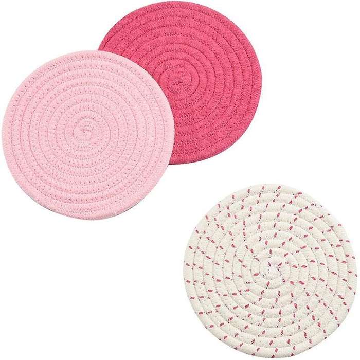 Potholders Trivets Set Thread Weave Coasters, for Baking Pink Series