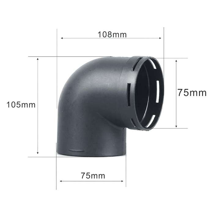 75mm Car Heater Air Ducting Pipe Elbow Outlet Connector Black Plastic